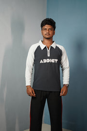 Men's Full Sleeve Polo T-Shirt ADDICT Printed-Navy Blue